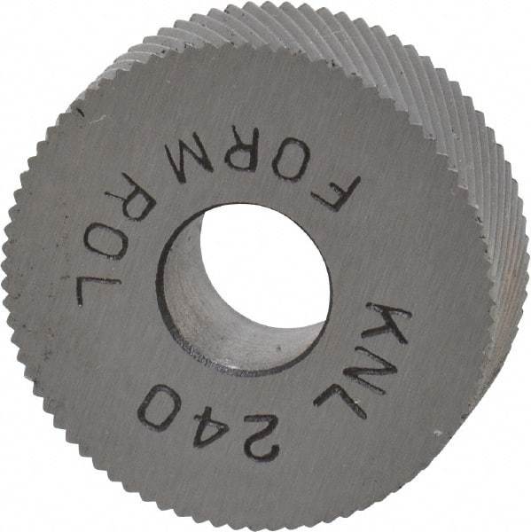 Made in USA - 3/4" Diam, 90° Tooth Angle, 40 TPI, Standard (Shape), Form Type High Speed Steel Left-Hand Diagonal Knurl Wheel - 1/4" Face Width, 1/4" Hole, Circular Pitch, 30° Helix, Bright Finish, Series KN - Exact Tool & Supply