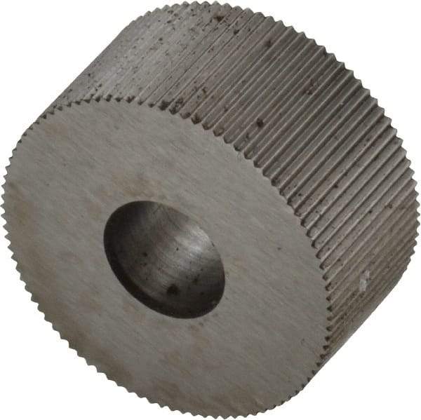 Made in USA - 3/4" Diam, 90° Tooth Angle, 40 TPI, Standard (Shape), Form Type High Speed Steel Straight Knurl Wheel - 3/8" Face Width, 1/4" Hole, Circular Pitch, Bright Finish, Series KP - Exact Tool & Supply