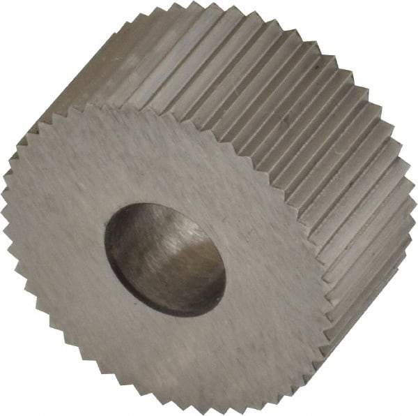 Made in USA - 3/4" Diam, 90° Tooth Angle, 21 TPI, Standard (Shape), Form Type High Speed Steel Straight Knurl Wheel - 3/8" Face Width, 1/4" Hole, Circular Pitch, Bright Finish, Series KP - Exact Tool & Supply