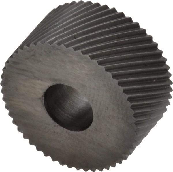 Made in USA - 3/4" Diam, 90° Tooth Angle, 25 TPI, Standard (Shape), Form Type High Speed Steel Right-Hand Diagonal Knurl Wheel - 3/8" Face Width, 1/4" Hole, Circular Pitch, 30° Helix, Bright Finish, Series KP - Exact Tool & Supply