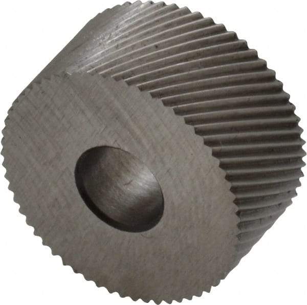 Made in USA - 3/4" Diam, 90° Tooth Angle, 30 TPI, Standard (Shape), Form Type High Speed Steel Right-Hand Diagonal Knurl Wheel - 3/8" Face Width, 1/4" Hole, Circular Pitch, 30° Helix, Bright Finish, Series KP - Exact Tool & Supply