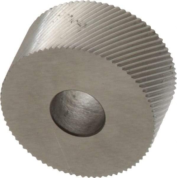 Made in USA - 3/4" Diam, 90° Tooth Angle, 40 TPI, Standard (Shape), Form Type High Speed Steel Right-Hand Diagonal Knurl Wheel - 3/8" Face Width, 1/4" Hole, Circular Pitch, 30° Helix, Bright Finish, Series KP - Exact Tool & Supply