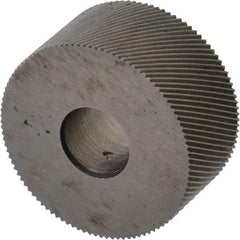 Made in USA - 3/4" Diam, 70° Tooth Angle, 50 TPI, Standard (Shape), Form Type High Speed Steel Right-Hand Diagonal Knurl Wheel - 3/8" Face Width, 1/4" Hole, Circular Pitch, 30° Helix, Bright Finish, Series KP - Exact Tool & Supply