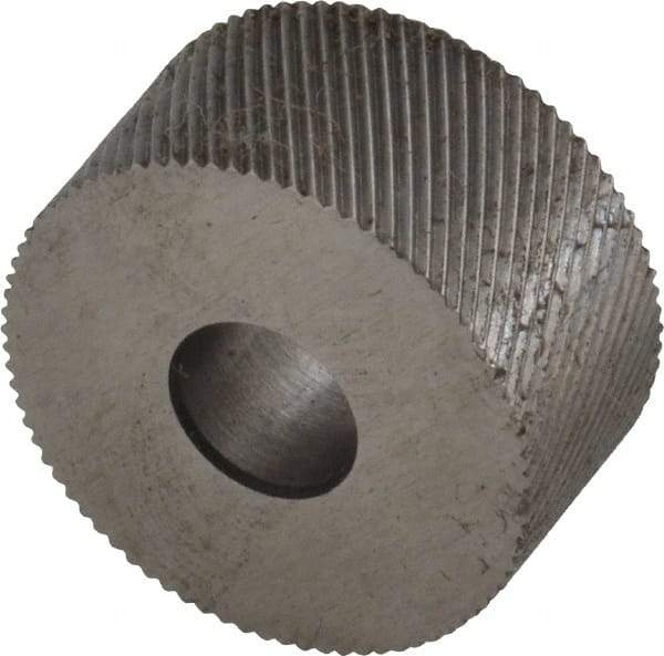 Made in USA - 3/4" Diam, 90° Tooth Angle, 40 TPI, Standard (Shape), Form Type High Speed Steel Left-Hand Diagonal Knurl Wheel - 3/8" Face Width, 1/4" Hole, Circular Pitch, 30° Helix, Bright Finish, Series KP - Exact Tool & Supply