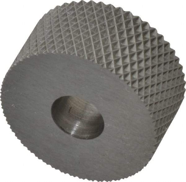Made in USA - 3/4" Diam, 90° Tooth Angle, 25 TPI, Standard (Shape), Form Type High Speed Steel Female Diamond Knurl Wheel - 3/8" Face Width, 1/4" Hole, Circular Pitch, 30° Helix, Bright Finish, Series KP - Exact Tool & Supply