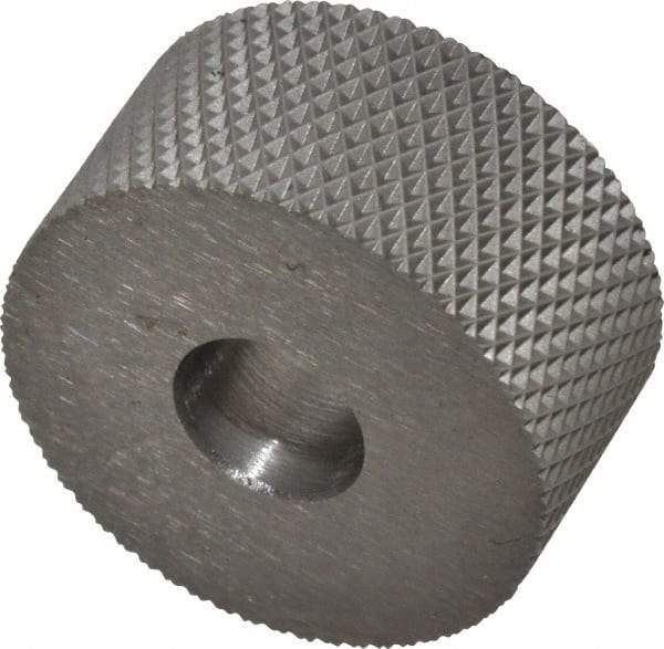 Made in USA - 3/4" Diam, 90° Tooth Angle, 30 TPI, Standard (Shape), Form Type High Speed Steel Female Diamond Knurl Wheel - 3/8" Face Width, 1/4" Hole, Circular Pitch, 30° Helix, Bright Finish, Series KP - Exact Tool & Supply
