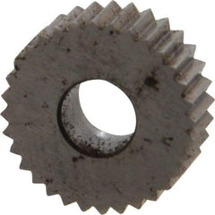Made in USA - 1/2" Diam, 90° Tooth Angle, 20 TPI, Standard (Shape), Form Type Cobalt Straight Knurl Wheel - 3/16" Face Width, 3/16" Hole, Circular Pitch, Bright Finish, Series EP - Exact Tool & Supply