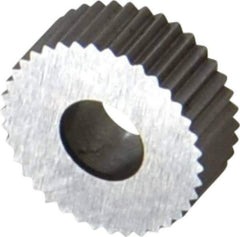 Made in USA - 1/2" Diam, 90° Tooth Angle, 25 TPI, Standard (Shape), Form Type Cobalt Straight Knurl Wheel - 3/16" Face Width, 3/16" Hole, Circular Pitch, Bright Finish, Series EP - Exact Tool & Supply