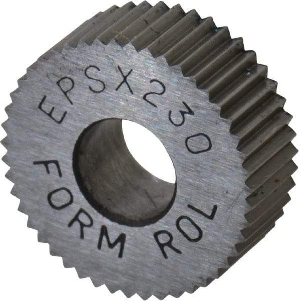 Made in USA - 1/2" Diam, 90° Tooth Angle, 30 TPI, Standard (Shape), Form Type Cobalt Straight Knurl Wheel - 3/16" Face Width, 3/16" Hole, Circular Pitch, Bright Finish, Series EP - Exact Tool & Supply