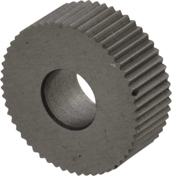 Made in USA - 1/2" Diam, 90° Tooth Angle, 35 TPI, Standard (Shape), Form Type Cobalt Straight Knurl Wheel - 3/16" Face Width, 3/16" Hole, Circular Pitch, Bright Finish, Series EP - Exact Tool & Supply