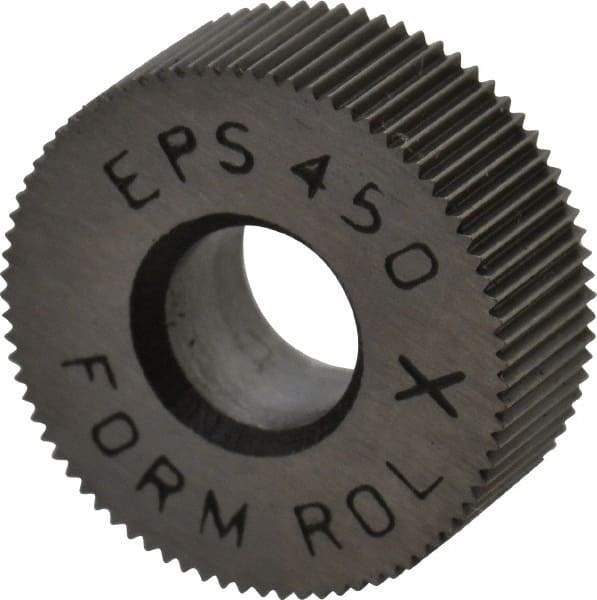Made in USA - 1/2" Diam, 70° Tooth Angle, 50 TPI, Standard (Shape), Form Type Cobalt Straight Knurl Wheel - 3/16" Face Width, 3/16" Hole, Circular Pitch, Bright Finish, Series EP - Exact Tool & Supply