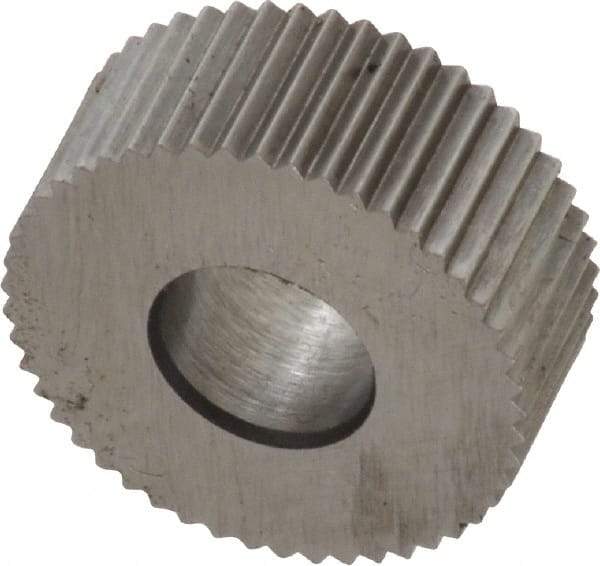 Made in USA - 5/8" Diam, 90° Tooth Angle, 25 TPI, Standard (Shape), Form Type Cobalt Straight Knurl Wheel - 1/4" Face Width, 1/4" Hole, Circular Pitch, Bright Finish, Series GK - Exact Tool & Supply