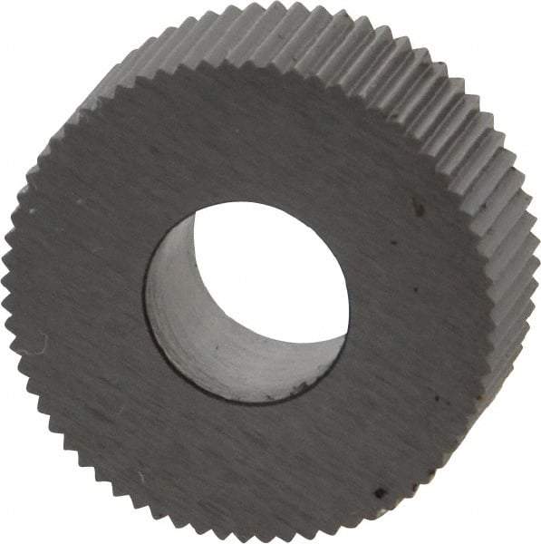 Made in USA - 5/8" Diam, 90° Tooth Angle, 35 TPI, Standard (Shape), Form Type Cobalt Straight Knurl Wheel - 1/4" Face Width, 1/4" Hole, Circular Pitch, Bright Finish, Series GK - Exact Tool & Supply
