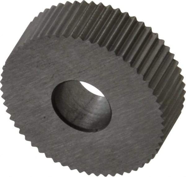 Made in USA - 3/4" Diam, 90° Tooth Angle, 25 TPI, Standard (Shape), Form Type Cobalt Straight Knurl Wheel - 1/4" Face Width, 1/4" Hole, Circular Pitch, Bright Finish, Series KN - Exact Tool & Supply