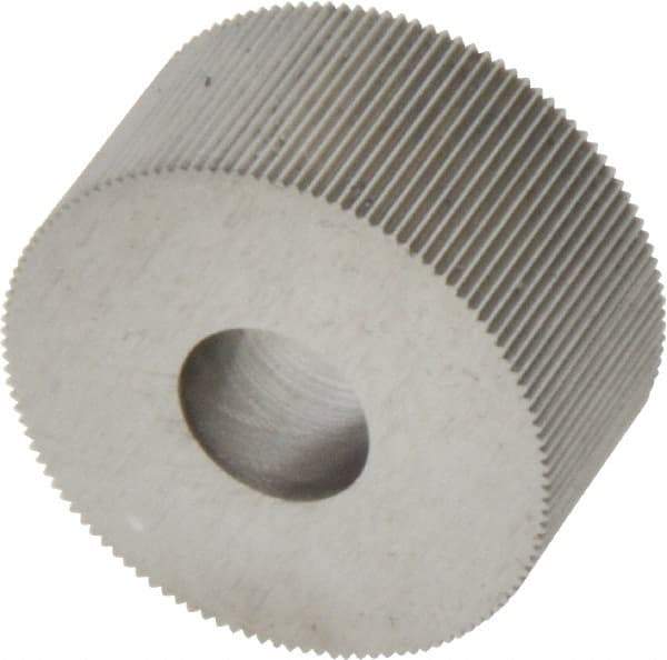 Made in USA - 3/4" Diam, 70° Tooth Angle, 50 TPI, Standard (Shape), Form Type Cobalt Straight Knurl Wheel - 3/8" Face Width, 1/4" Hole, Circular Pitch, Bright Finish, Series KP - Exact Tool & Supply
