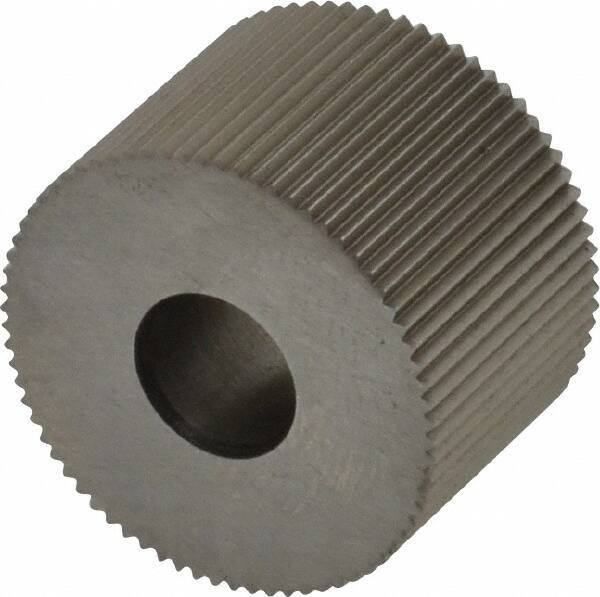 Made in USA - 3/4" Diam, 80° Tooth Angle, Standard (Shape), Form Type High Speed Steel Straight Knurl Wheel - 1/2" Face Width, 1/4" Hole, 96 Diametral Pitch, Bright Finish, Series KR - Exact Tool & Supply