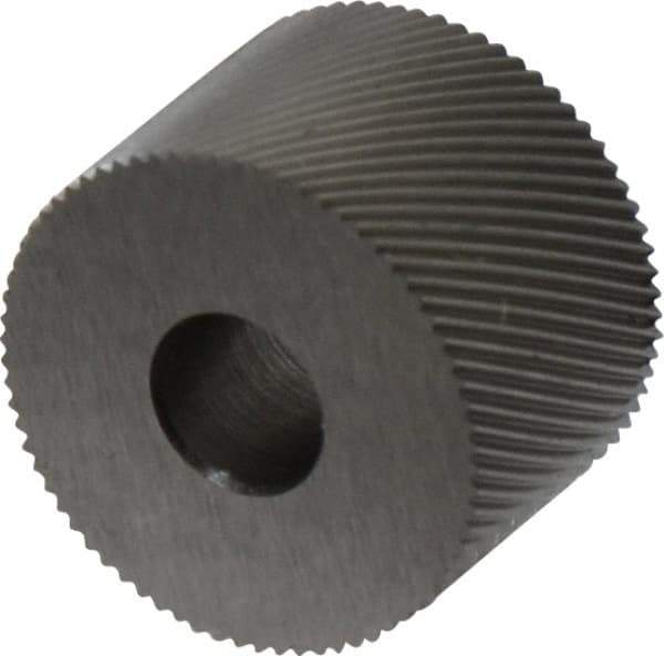 Made in USA - 3/4" Diam, 80° Tooth Angle, Standard (Shape), Form Type High Speed Steel Right-Hand Diagonal Knurl Wheel - 1/2" Face Width, 1/4" Hole, 96 Diametral Pitch, 30° Helix, Bright Finish, Series KR - Exact Tool & Supply