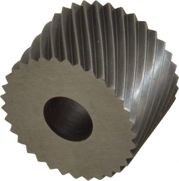 Made in USA - 3/4" Diam, 90° Tooth Angle, 16 TPI, Standard (Shape), Form Type High Speed Steel Left-Hand Diagonal Knurl Wheel - 1/2" Face Width, 1/4" Hole, Circular Pitch, 30° Helix, Bright Finish, Series KR - Exact Tool & Supply
