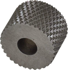 Made in USA - 3/4" Diam, 90° Tooth Angle, 16 TPI, Standard (Shape), Form Type High Speed Steel Female Diamond Knurl Wheel - 1/2" Face Width, 1/4" Hole, Circular Pitch, 30° Helix, Bright Finish, Series KR - Exact Tool & Supply
