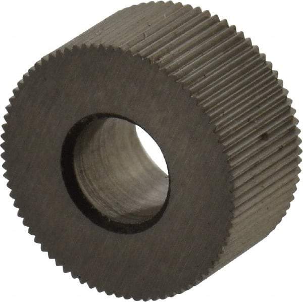 Made in USA - 5/16" Diam, 70° Tooth Angle, 80 TPI, Standard (Shape), Form Type High Speed Steel Straight Knurl Wheel - 5/32" Face Width, 1/8" Hole, Circular Pitch, Bright Finish, Series BP - Exact Tool & Supply