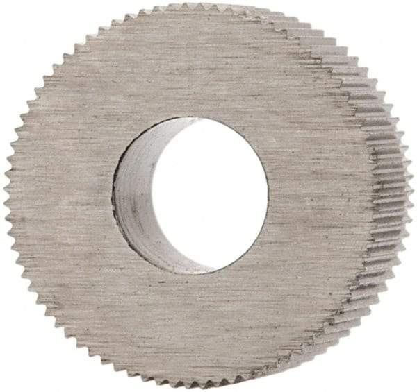 Made in USA - 5/16" Diam, 70° Tooth Angle, 80 TPI, Standard (Shape), Form Type Cobalt Straight Knurl Wheel - 5/32" Face Width, 1/8" Hole, Circular Pitch, Bright Finish, Series BP - Exact Tool & Supply