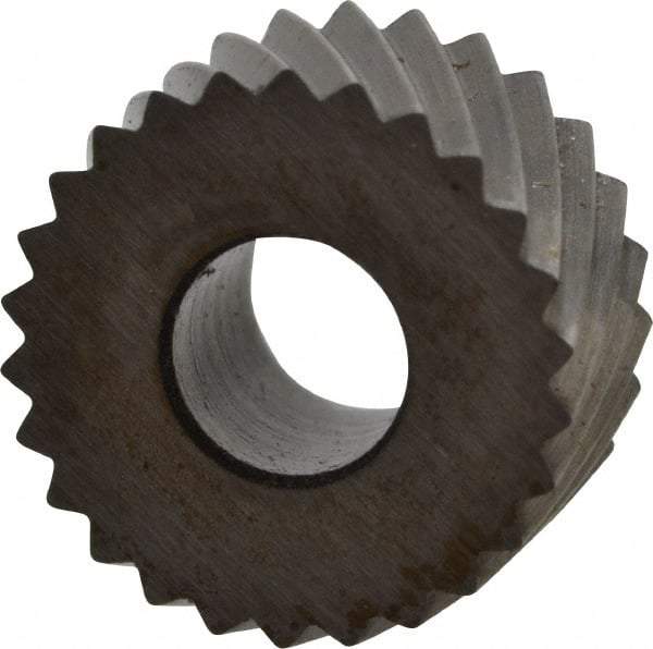 Made in USA - 5/16" Diam, 90° Tooth Angle, 30 TPI, Standard (Shape), Form Type Cobalt Left-Hand Diagonal Knurl Wheel - 5/32" Face Width, 1/8" Hole, Circular Pitch, 30° Helix, Bright Finish, Series BP - Exact Tool & Supply