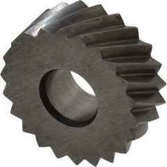 Made in USA - 1/2" Diam, 90° Tooth Angle, 16 TPI, Standard (Shape), Form Type High Speed Steel Right-Hand Diagonal Knurl Wheel - 3/16" Face Width, 3/16" Hole, Circular Pitch, 30° Helix, Bright Finish, Series EP - Exact Tool & Supply