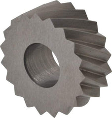 Made in USA - 5/8" Diam, 90° Tooth Angle, 12 TPI, Standard (Shape), Form Type High Speed Steel Right-Hand Diagonal Knurl Wheel - 1/4" Face Width, 1/4" Hole, Circular Pitch, 30° Helix, Bright Finish, Series GK - Exact Tool & Supply