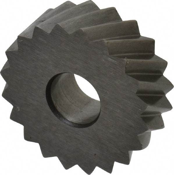 Made in USA - 3/4" Diam, 90° Tooth Angle, 10 TPI, Standard (Shape), Form Type High Speed Steel Right-Hand Diagonal Knurl Wheel - 1/4" Face Width, 1/4" Hole, Circular Pitch, 30° Helix, Bright Finish, Series KN - Exact Tool & Supply