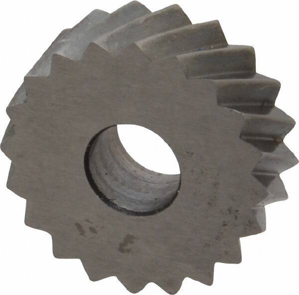 Made in USA - 3/4" Diam, 90° Tooth Angle, 10 TPI, Standard (Shape), Form Type High Speed Steel Left-Hand Diagonal Knurl Wheel - 1/4" Face Width, 1/4" Hole, Circular Pitch, 30° Helix, Bright Finish, Series KN - Exact Tool & Supply
