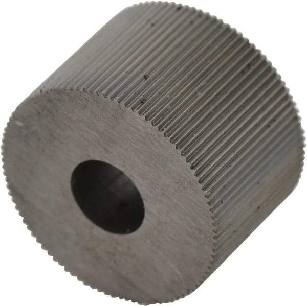 Made in USA - 3/4" Diam, 80° Tooth Angle, Standard (Shape), Form Type High Speed Steel Straight Knurl Wheel - 1/2" Face Width, 1/4" Hole, 128 Diametral Pitch, Bright Finish, Series KR - Exact Tool & Supply