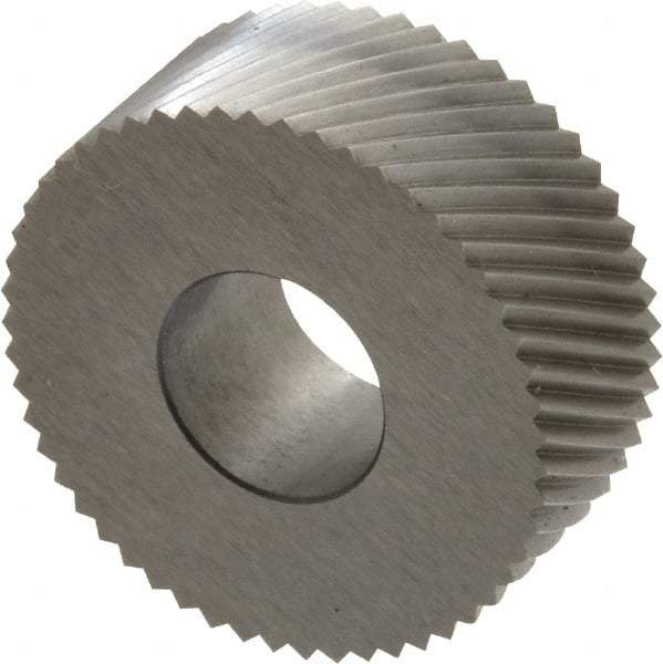 Made in USA - 1-1/4" Diam, 90° Tooth Angle, 16 TPI, Standard (Shape), Form Type High Speed Steel Right-Hand Diagonal Knurl Wheel - 1/2" Face Width, 1/2" Hole, Circular Pitch, 30° Helix, Bright Finish, Series PH - Exact Tool & Supply