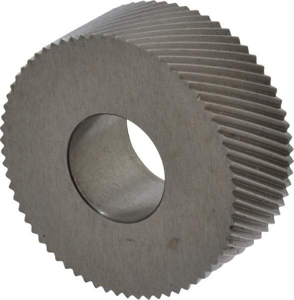 Made in USA - 1-1/4" Diam, 90° Tooth Angle, 20 TPI, Standard (Shape), Form Type High Speed Steel Right-Hand Diagonal Knurl Wheel - 1/2" Face Width, 1/2" Hole, Circular Pitch, 30° Helix, Bright Finish, Series PH - Exact Tool & Supply