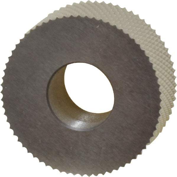 Made in USA - 1-1/4" Diam, 90° Tooth Angle, 20 TPI, Standard (Shape), Form Type High Speed Steel Male Diamond Knurl Wheel - 1/2" Face Width, 1/2" Hole, Circular Pitch, 30° Helix, Bright Finish, Series PH - Exact Tool & Supply