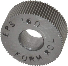 Made in USA - 1/2" Diam, 80° Tooth Angle, Standard (Shape), Form Type High Speed Steel Straight Knurl Wheel - 3/16" Face Width, 3/16" Hole, 160 Diametral Pitch, Bright Finish, Series EP - Exact Tool & Supply