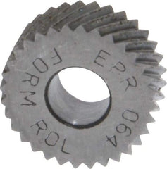 Made in USA - 1/2" Diam, 80° Tooth Angle, Standard (Shape), Form Type High Speed Steel Right-Hand Diagonal Knurl Wheel - 3/16" Face Width, 3/16" Hole, 64 Diametral Pitch, 30° Helix, Bright Finish, Series EP - Exact Tool & Supply