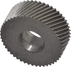 Made in USA - 1/2" Diam, 80° Tooth Angle, Standard (Shape), Form Type High Speed Steel Right-Hand Diagonal Knurl Wheel - 3/16" Face Width, 3/16" Hole, 96 Diametral Pitch, 30° Helix, Bright Finish, Series EP - Exact Tool & Supply