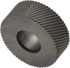 Made in USA - 1/2" Diam, 80° Tooth Angle, Standard (Shape), Form Type High Speed Steel Right-Hand Diagonal Knurl Wheel - 3/16" Face Width, 3/16" Hole, 128 Diametral Pitch, 30° Helix, Bright Finish, Series EP - Exact Tool & Supply