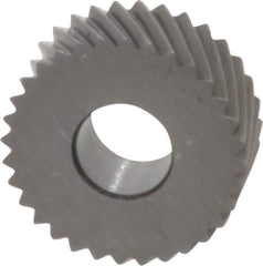 Made in USA - 1/2" Diam, 80° Tooth Angle, Standard (Shape), Form Type High Speed Steel Left-Hand Diagonal Knurl Wheel - 3/16" Face Width, 3/16" Hole, 64 Diametral Pitch, 30° Helix, Bright Finish, Series EP - Exact Tool & Supply