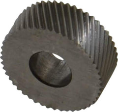 Made in USA - 1/2" Diam, 80° Tooth Angle, Standard (Shape), Form Type High Speed Steel Left-Hand Diagonal Knurl Wheel - 3/16" Face Width, 3/16" Hole, 96 Diametral Pitch, 30° Helix, Bright Finish, Series EP - Exact Tool & Supply
