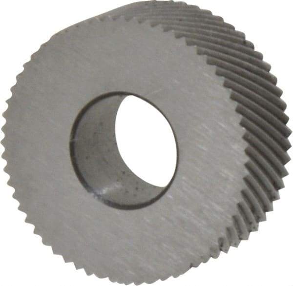 Made in USA - 5/8" Diam, 80° Tooth Angle, Standard (Shape), Form Type High Speed Steel Right-Hand Diagonal Knurl Wheel - 1/4" Face Width, 1/4" Hole, 96 Diametral Pitch, 30° Helix, Bright Finish, Series GK - Exact Tool & Supply
