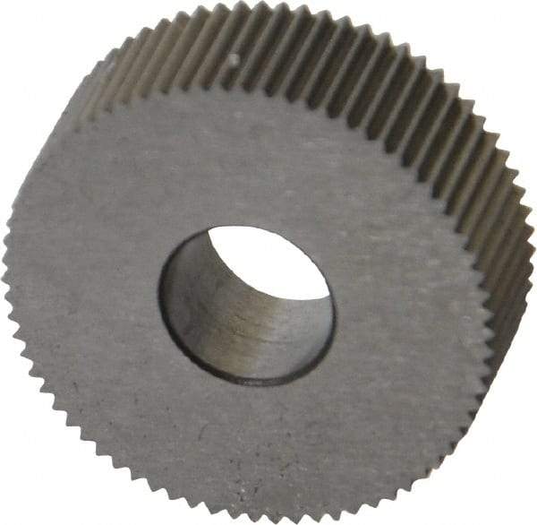Made in USA - 3/4" Diam, 80° Tooth Angle, Standard (Shape), Form Type High Speed Steel Straight Knurl Wheel - 1/4" Face Width, 1/4" Hole, 96 Diametral Pitch, Bright Finish, Series KN - Exact Tool & Supply