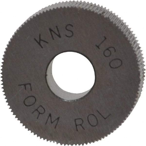 Made in USA - 3/4" Diam, 80° Tooth Angle, Standard (Shape), Form Type High Speed Steel Straight Knurl Wheel - 1/4" Face Width, 1/4" Hole, 160 Diametral Pitch, Bright Finish, Series KN - Exact Tool & Supply