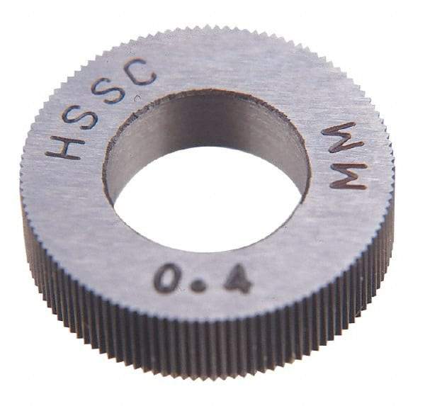 Made in USA - 21.5mm Diam, 90° Tooth Angle, 32 TPI, Standard (Shape), Cut Type Cobalt Right-Hand Diagonal Knurl Wheel - 5mm Face Width, 8mm Hole, Circular Pitch, 30° Helix, Bright Finish, Series CC - Exact Tool & Supply