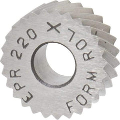 Made in USA - 1/2" Diam, 90° Tooth Angle, 20 TPI, Standard (Shape), Form Type Cobalt Right-Hand Diagonal Knurl Wheel - 3/16" Face Width, 3/16" Hole, Circular Pitch, 30° Helix, Bright Finish, Series EP - Exact Tool & Supply