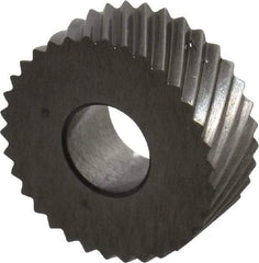 Made in USA - 1/2" Diam, 90° Tooth Angle, 25 TPI, Standard (Shape), Form Type Cobalt Left-Hand Diagonal Knurl Wheel - 3/16" Face Width, 3/16" Hole, Circular Pitch, 30° Helix, Bright Finish, Series EP - Exact Tool & Supply