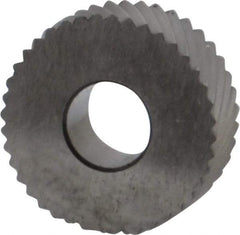 Made in USA - 1/2" Diam, 90° Tooth Angle, 30 TPI, Standard (Shape), Form Type Cobalt Left-Hand Diagonal Knurl Wheel - 3/16" Face Width, 3/16" Hole, Circular Pitch, 30° Helix, Bright Finish, Series EP - Exact Tool & Supply
