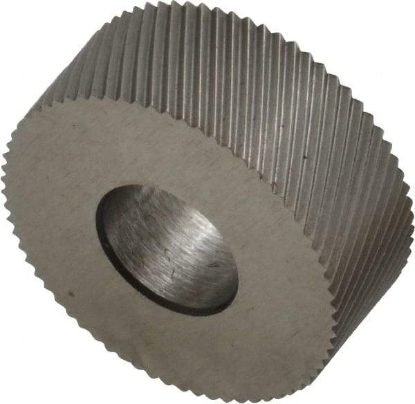 Made in USA - 5/8" Diam, 70° Tooth Angle, 40 TPI, Standard (Shape), Form Type Cobalt Left-Hand Diagonal Knurl Wheel - 1/4" Face Width, 1/4" Hole, Circular Pitch, 30° Helix, Bright Finish, Series GK - Exact Tool & Supply