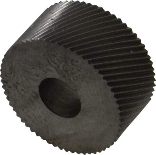 Made in USA - 3/4" Diam, 90° Tooth Angle, 30 TPI, Standard (Shape), Form Type Cobalt Right-Hand Diagonal Knurl Wheel - 3/8" Face Width, 1/4" Hole, Circular Pitch, 30° Helix, Bright Finish, Series KP - Exact Tool & Supply