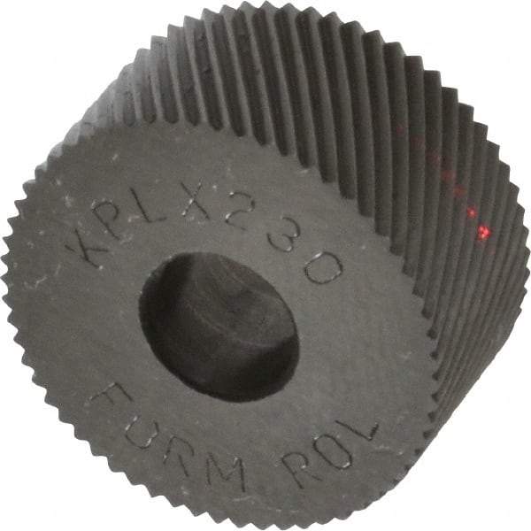 Made in USA - 3/4" Diam, 90° Tooth Angle, 30 TPI, Standard (Shape), Form Type Cobalt Left-Hand Diagonal Knurl Wheel - 3/8" Face Width, 1/4" Hole, Circular Pitch, 30° Helix, Bright Finish, Series KP - Exact Tool & Supply